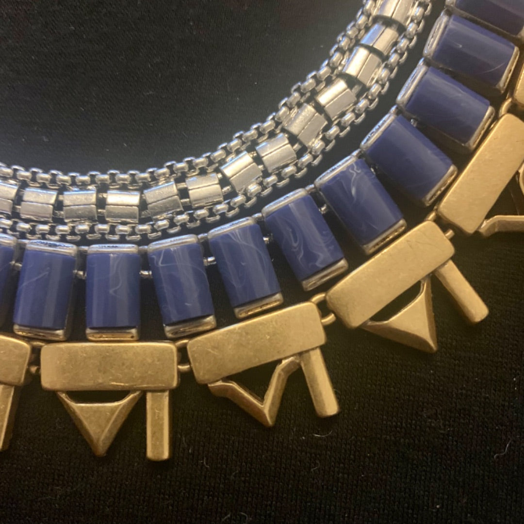 Natalie Necklace, Medium Silver Blue Gold colour