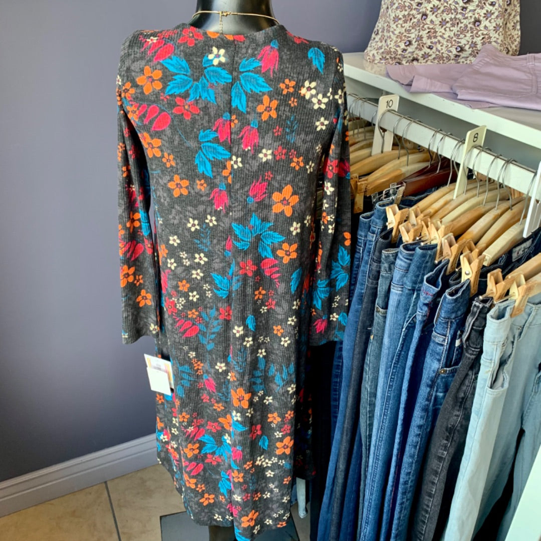 LuLaRoe Duster, XS - S Teal Red Orange on Grey