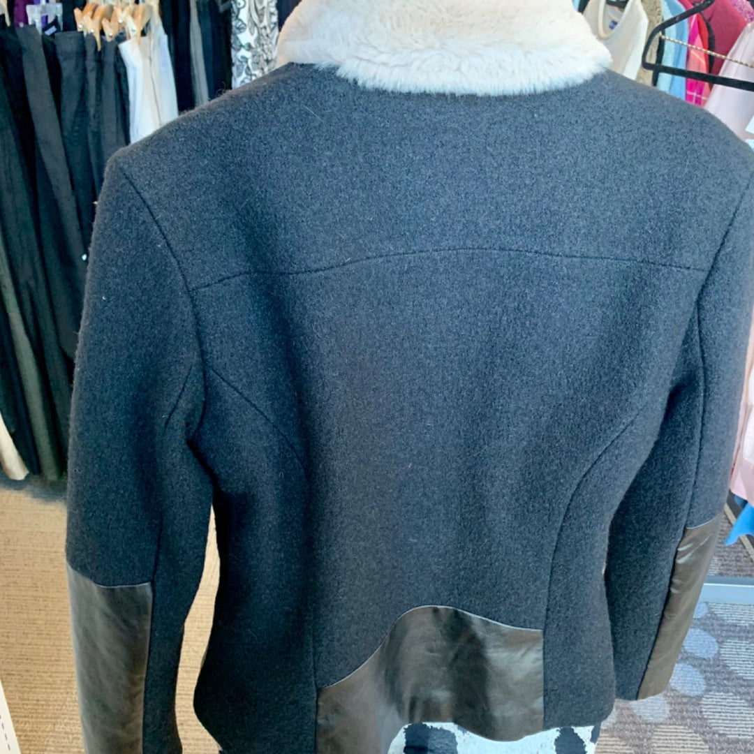 Tribal Jeans Jacket, Small Black with Beige Sherpa