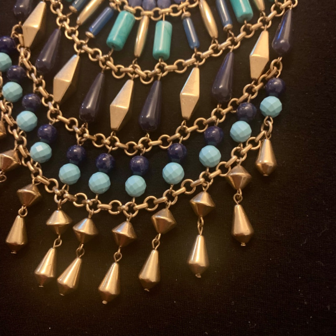 Malta Bib necklace, Large Gold colour Blue Turquoise