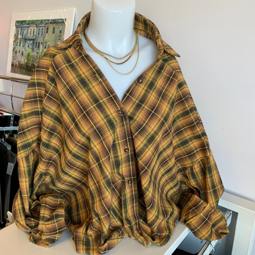 Shein Plaid blouse, Large Ocher Black