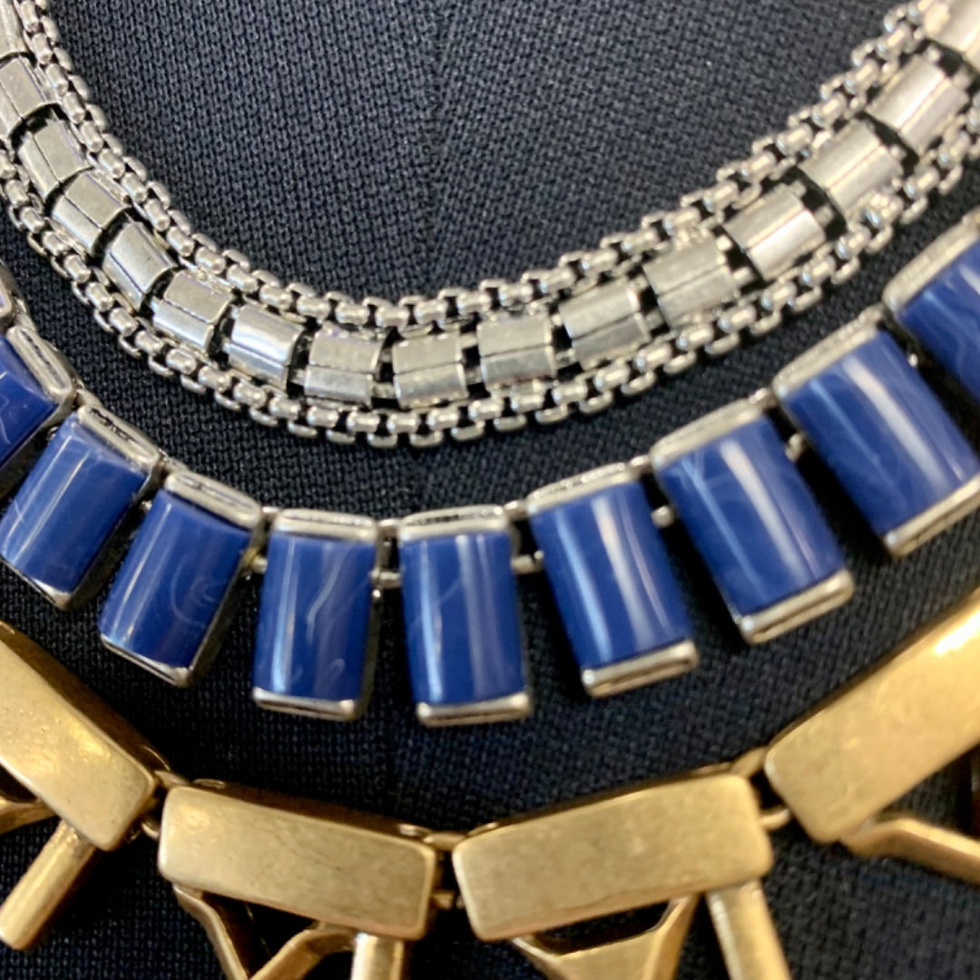 Natalie Necklace, Medium Silver Blue Gold colour
