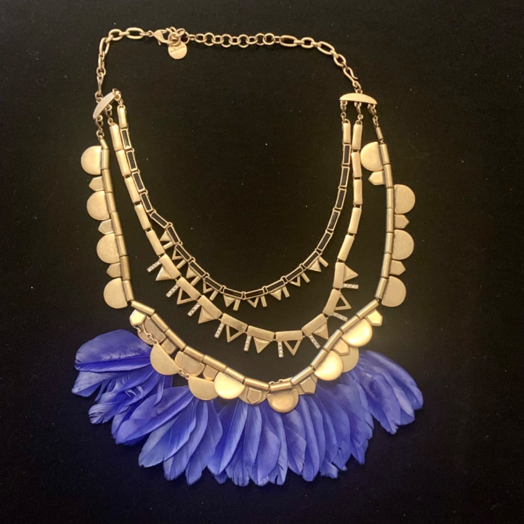 Plume Necklace, Medium Gold colour Blue Black