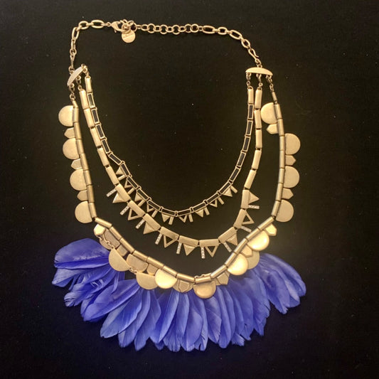 Plume Necklace, Medium Gold colour  Blue Black