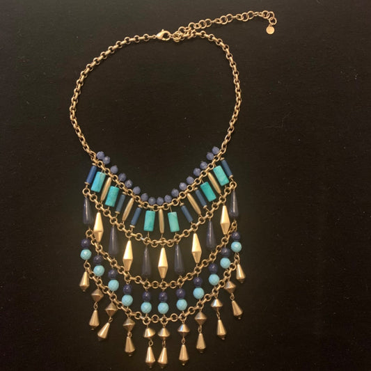 Malta Bib necklace, Large Gold colour  Blue Turquoise