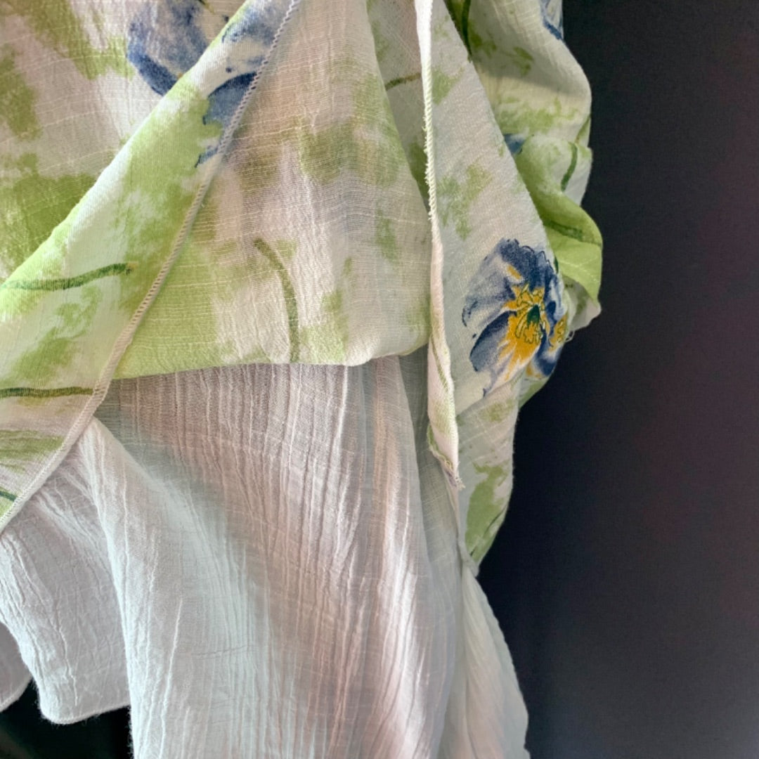 Papillon, Tops, Medium Green Blue Yellow White