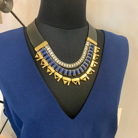Natalie Necklace, Medium Silver Blue Gold colour
