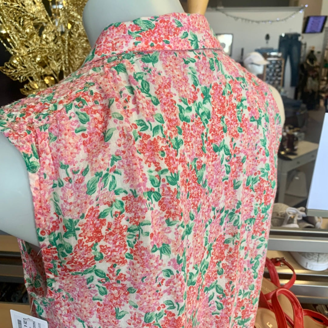 Mango, Top Sleeveless, Size 4 Red Green on White