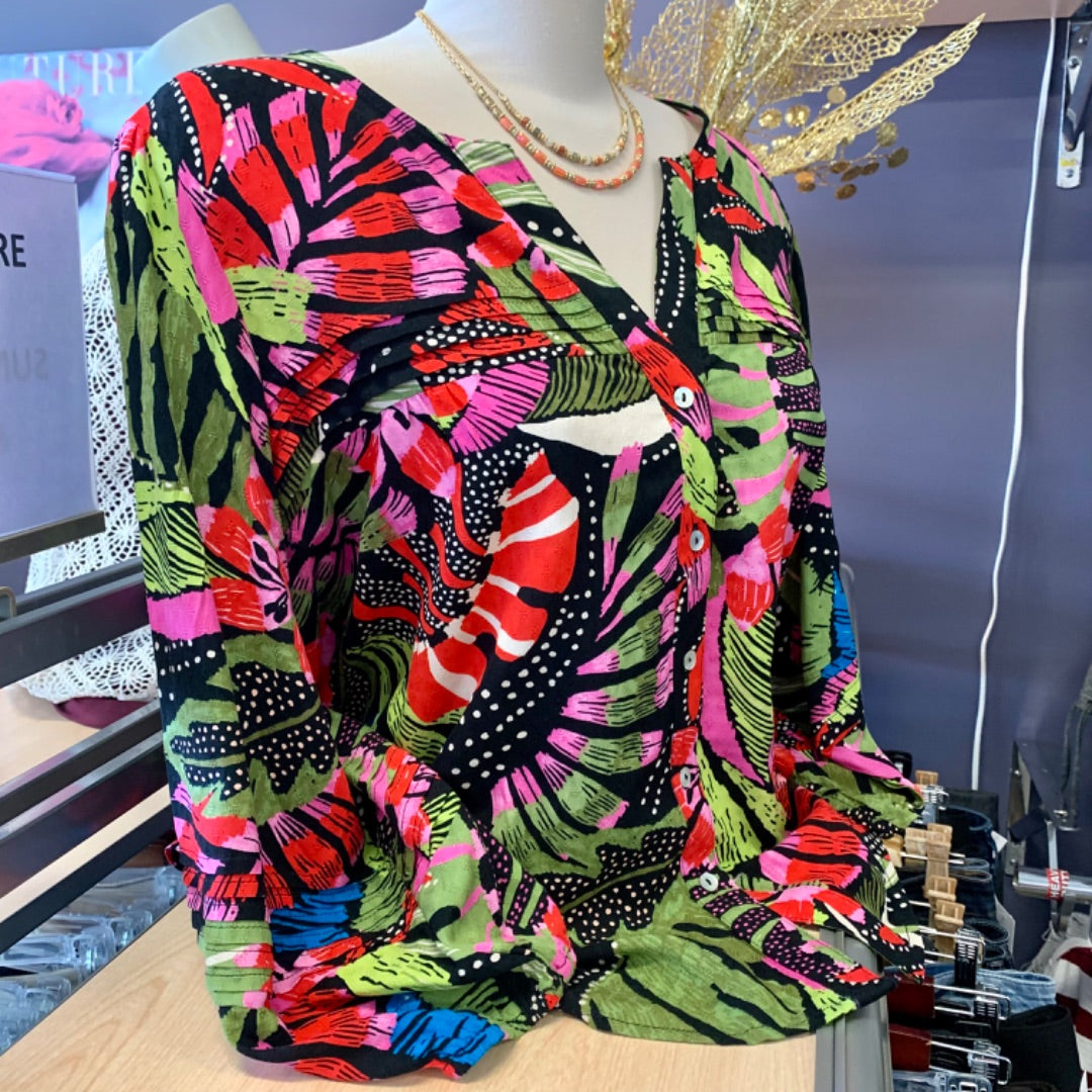Tribal, Tops, Large Tropic Floral  Black