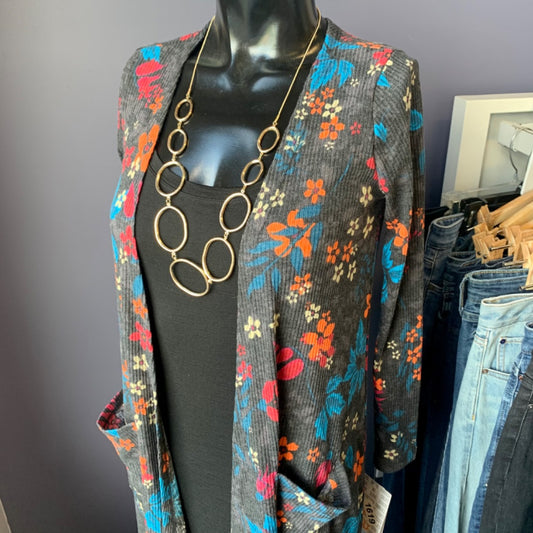 LuLaRoe Duster, XS - S Teal Red Orange on Grey