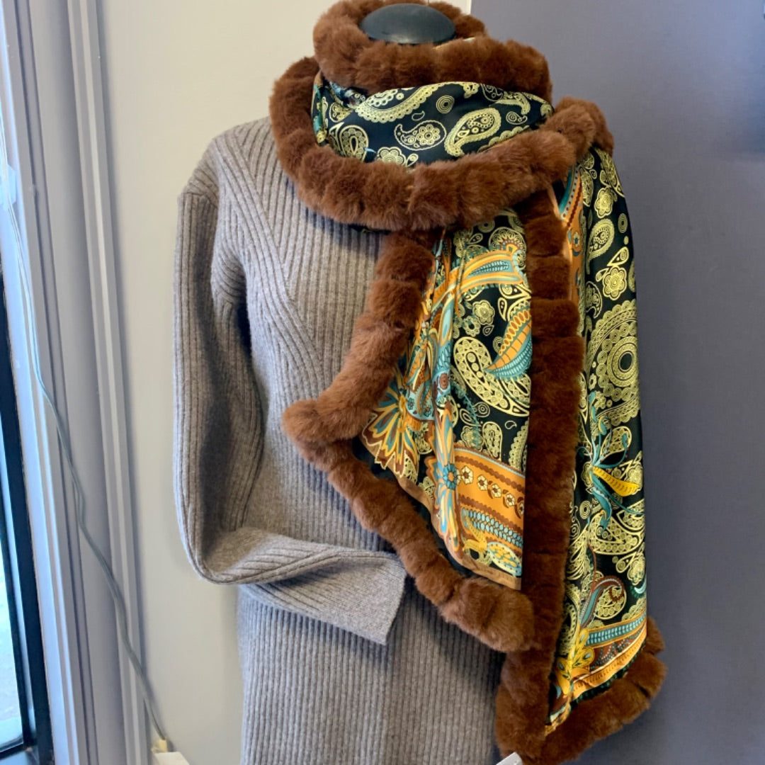 Scarf, Accessories, Large Multi with Brown edge