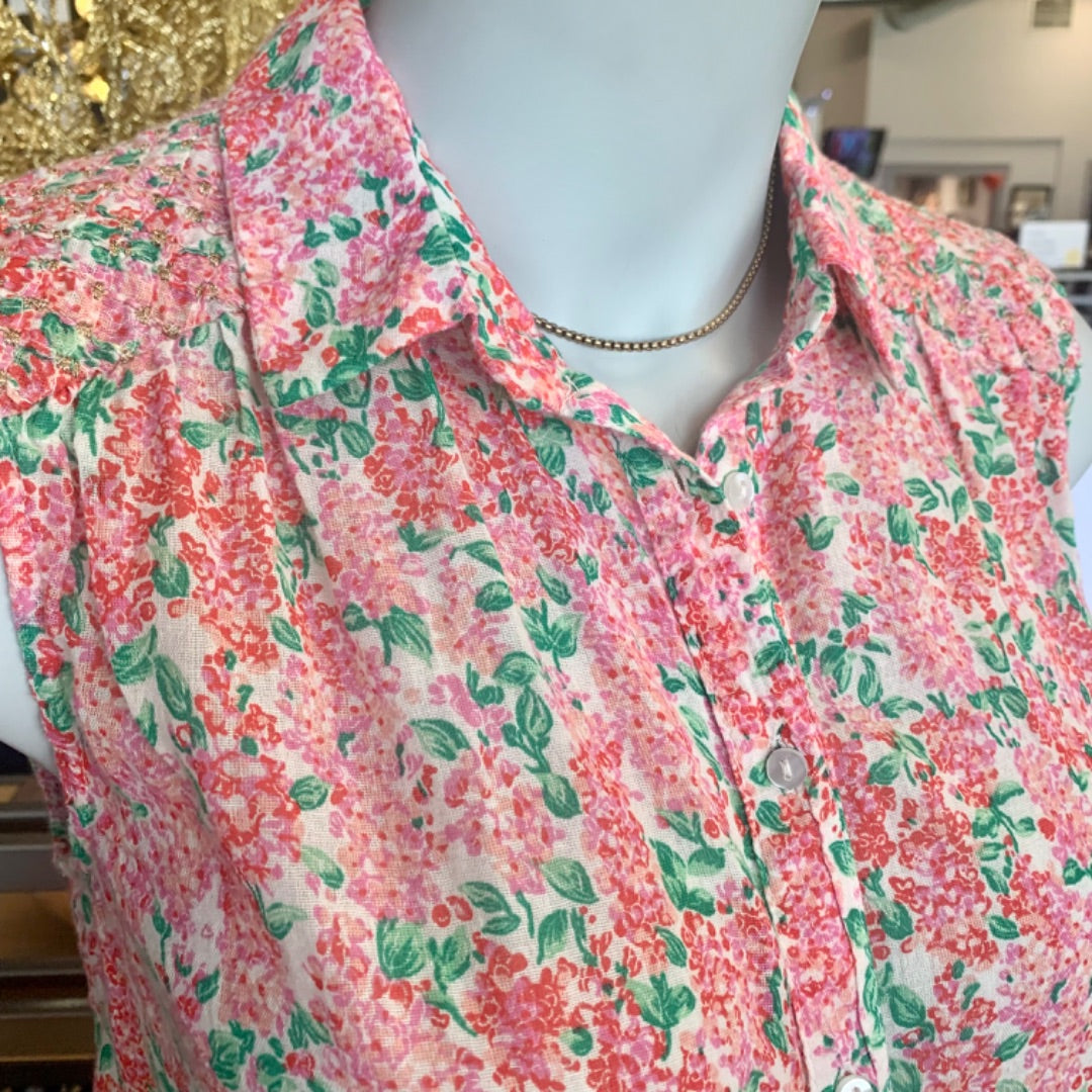 Mango, Top Sleeveless, Size 4 Red Green on White