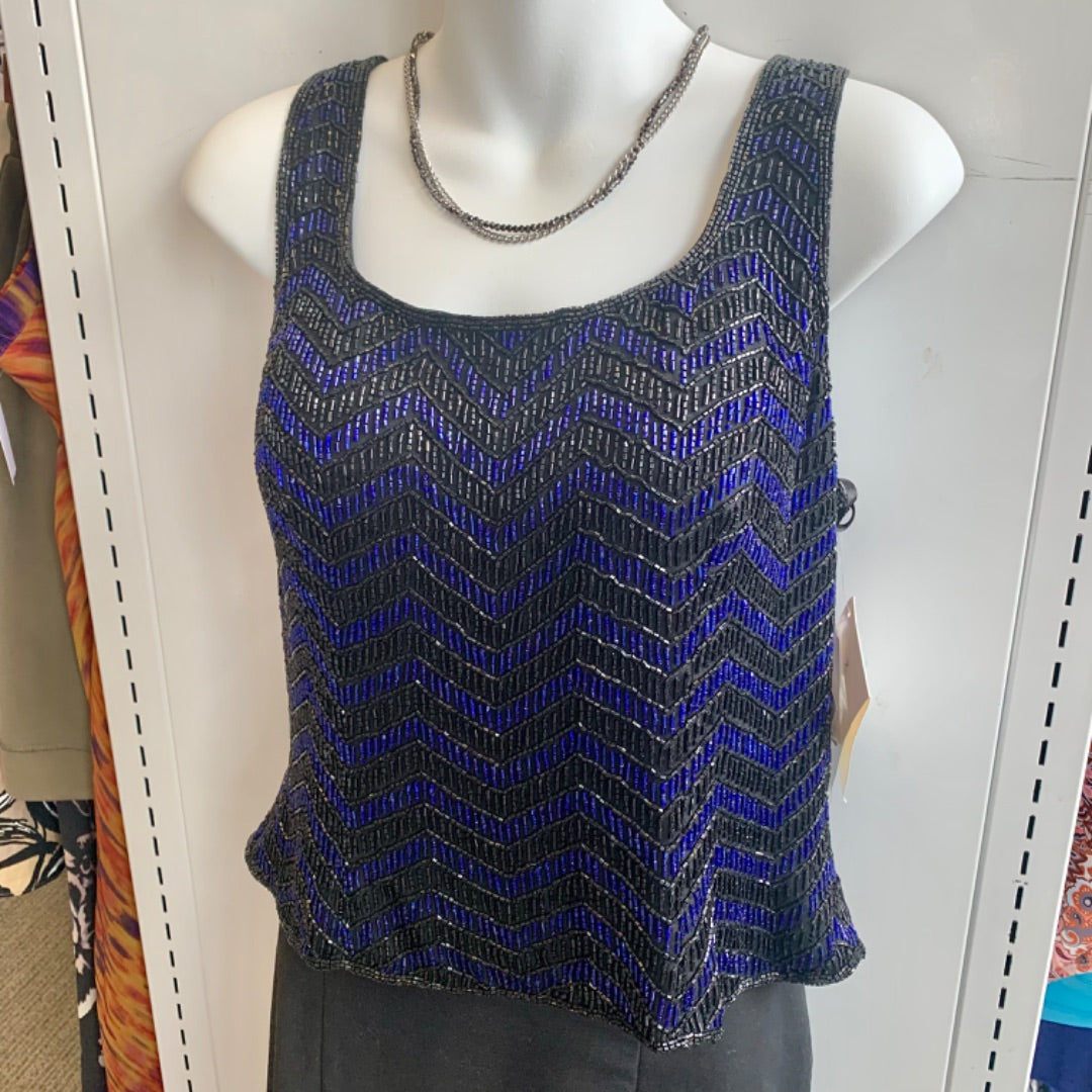 Cecily Brown, Top Sleeveless, Large Black Blue