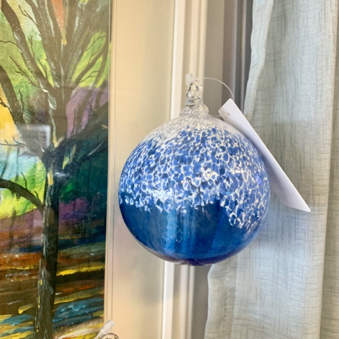 Sphere Hand Blown, 3.5 inch Blue White