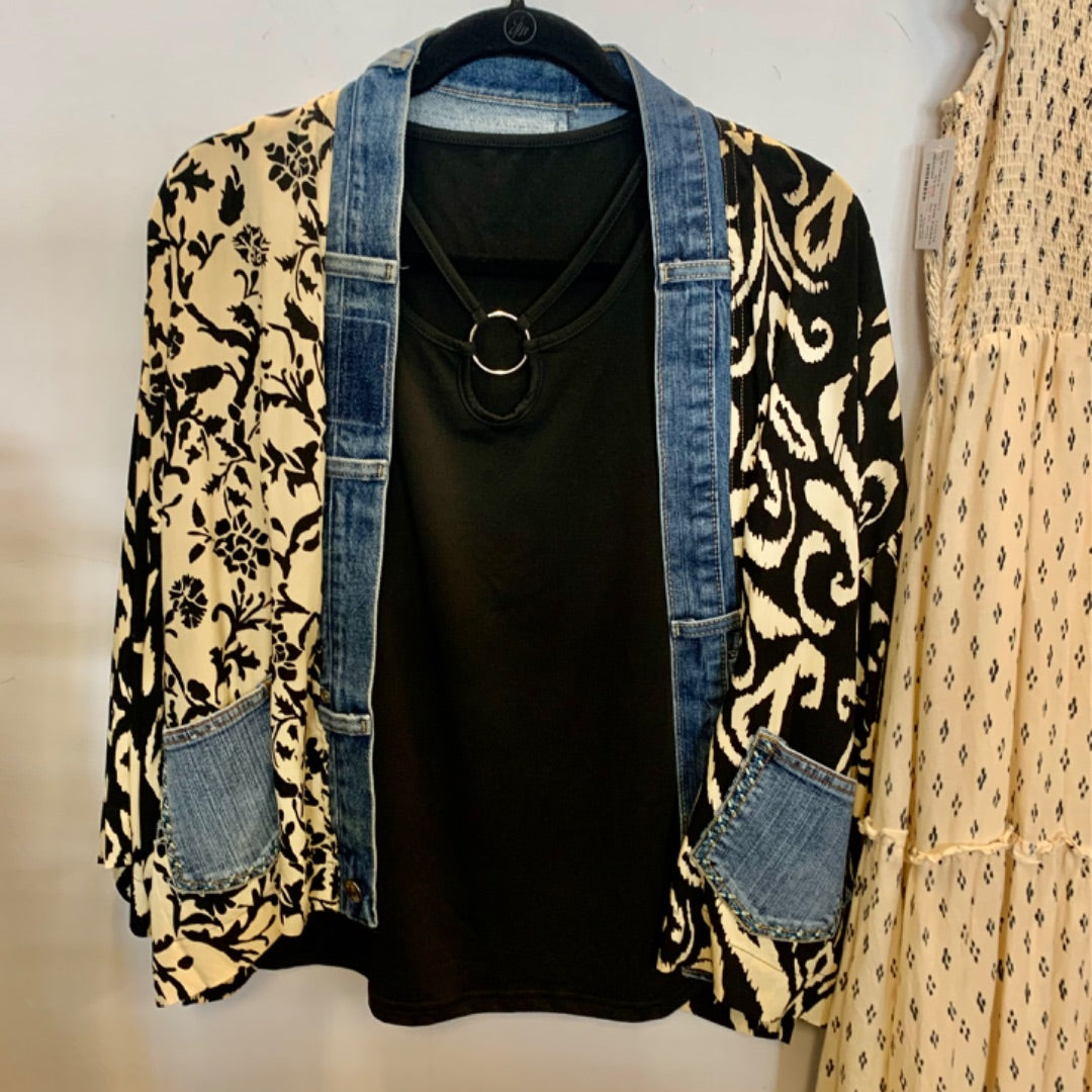 Shannon Passero, Cardigans, One Size Black Cream Blue