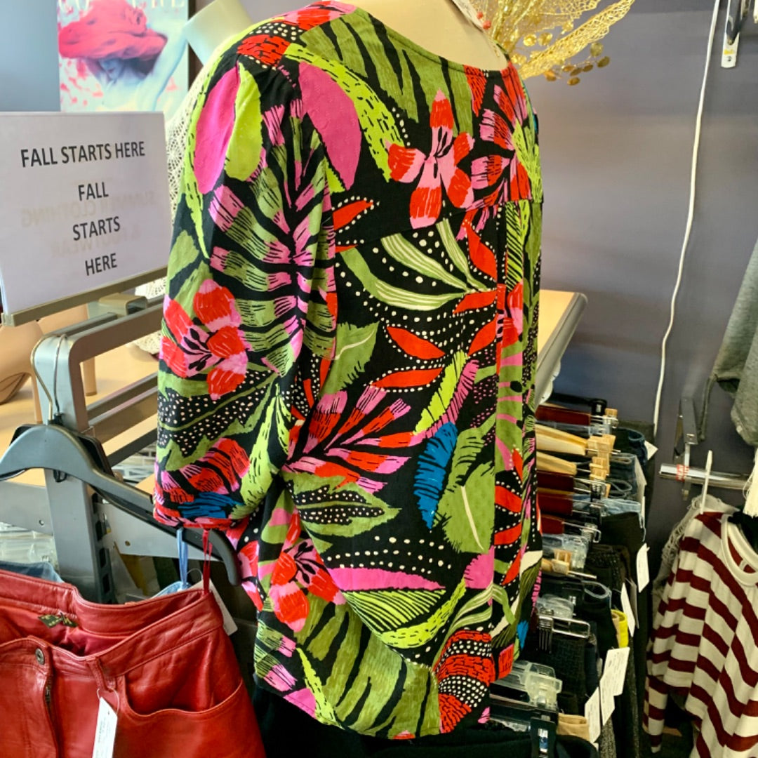 Tribal, Tops, Large Tropic Floral  Black