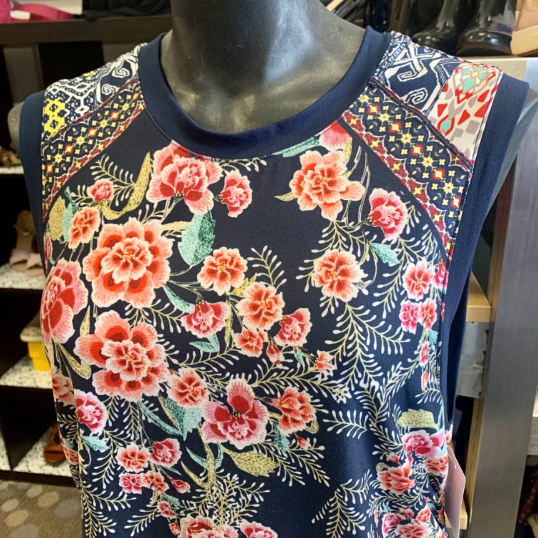 Johnny Was, Top Sleeveless, Medium Multi on Navy