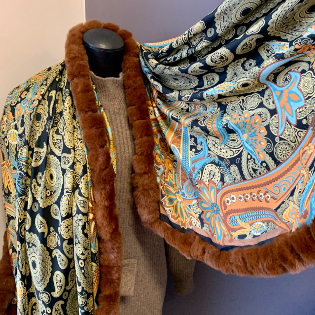 Scarf, Accessories, Large Multi with Brown edge
