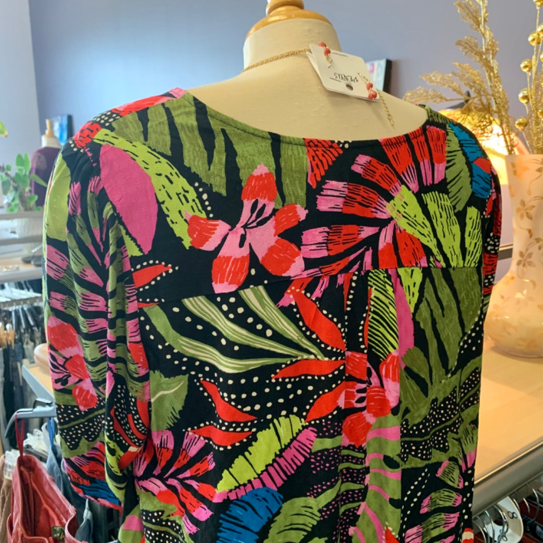 Tribal, Tops, Large Tropic Floral  Black