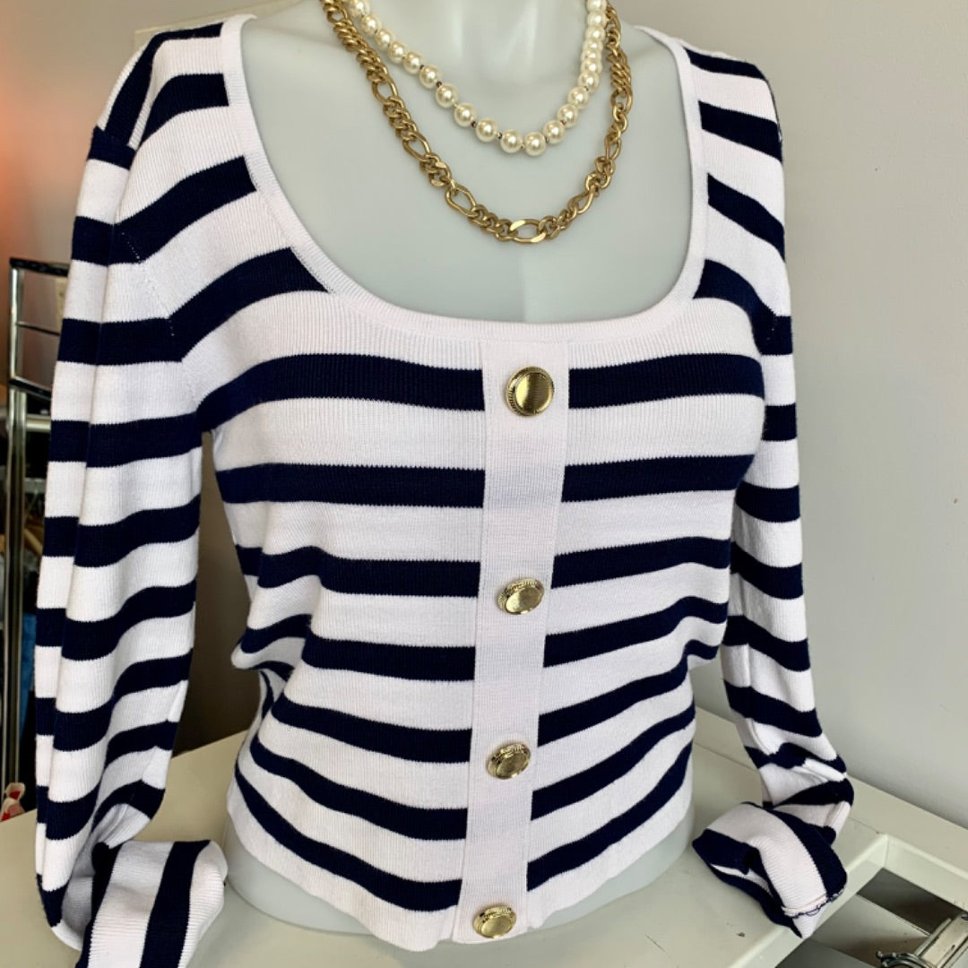 Amisu Knitwear, Sweaters, Large/XL White Navy