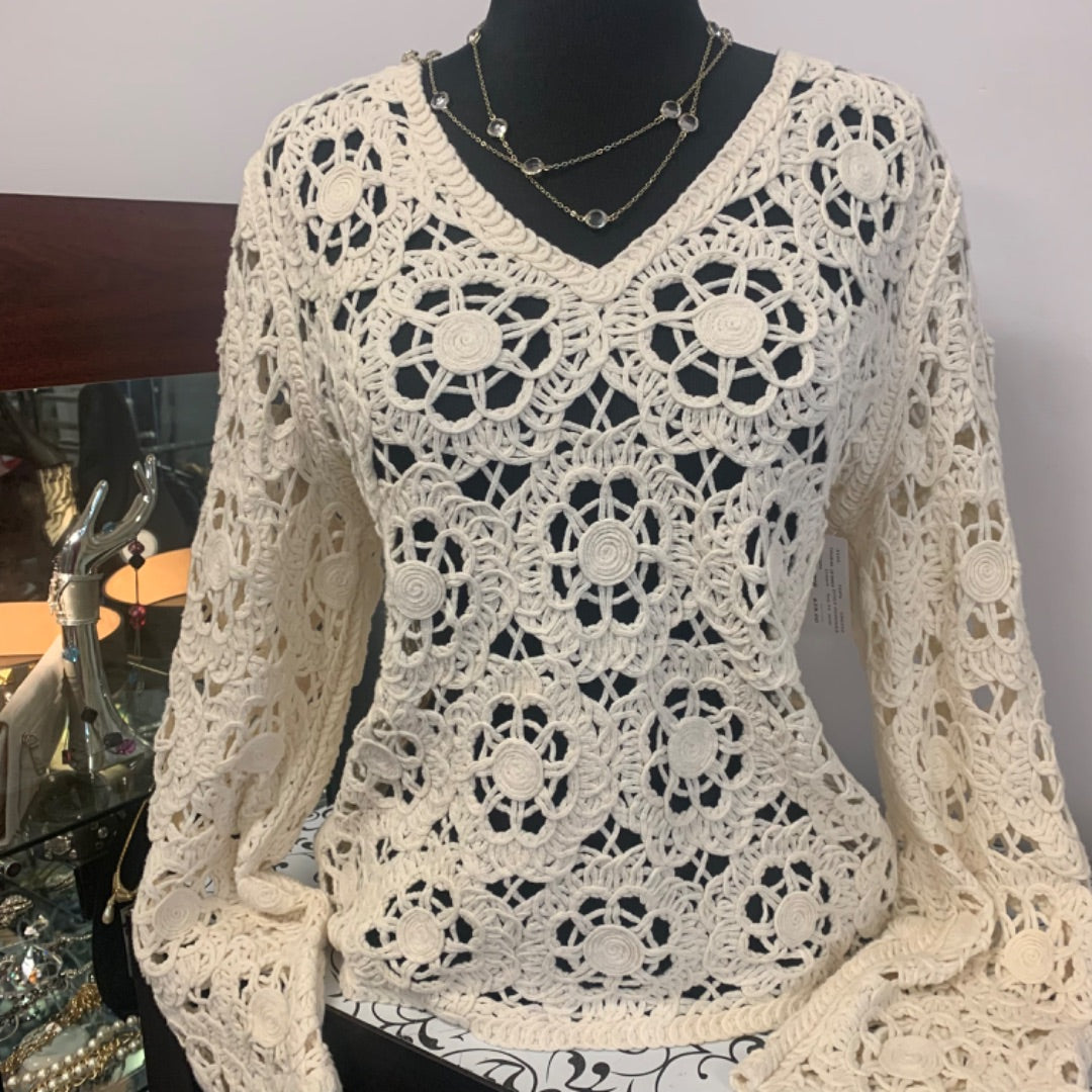 Crochet Tribal Jeans, Tops, Medium Cream