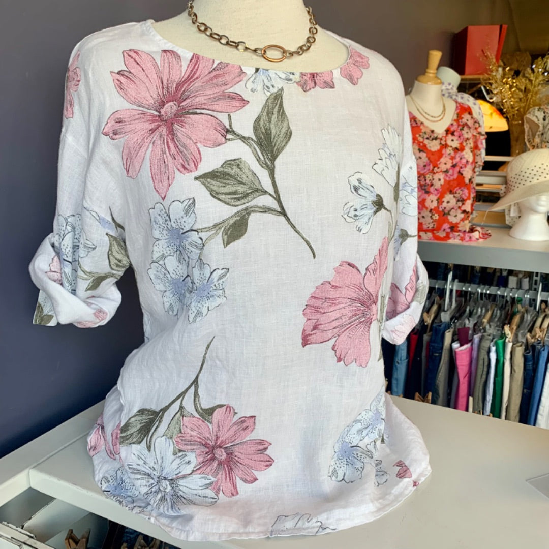 Pistache, Tops, Medium Pink Blue Floral