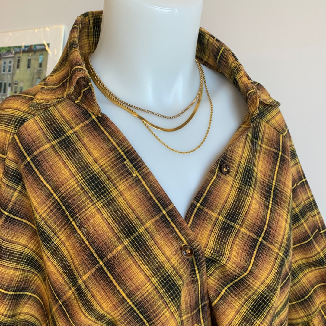 Shein Plaid blouse, Large Ocher Black