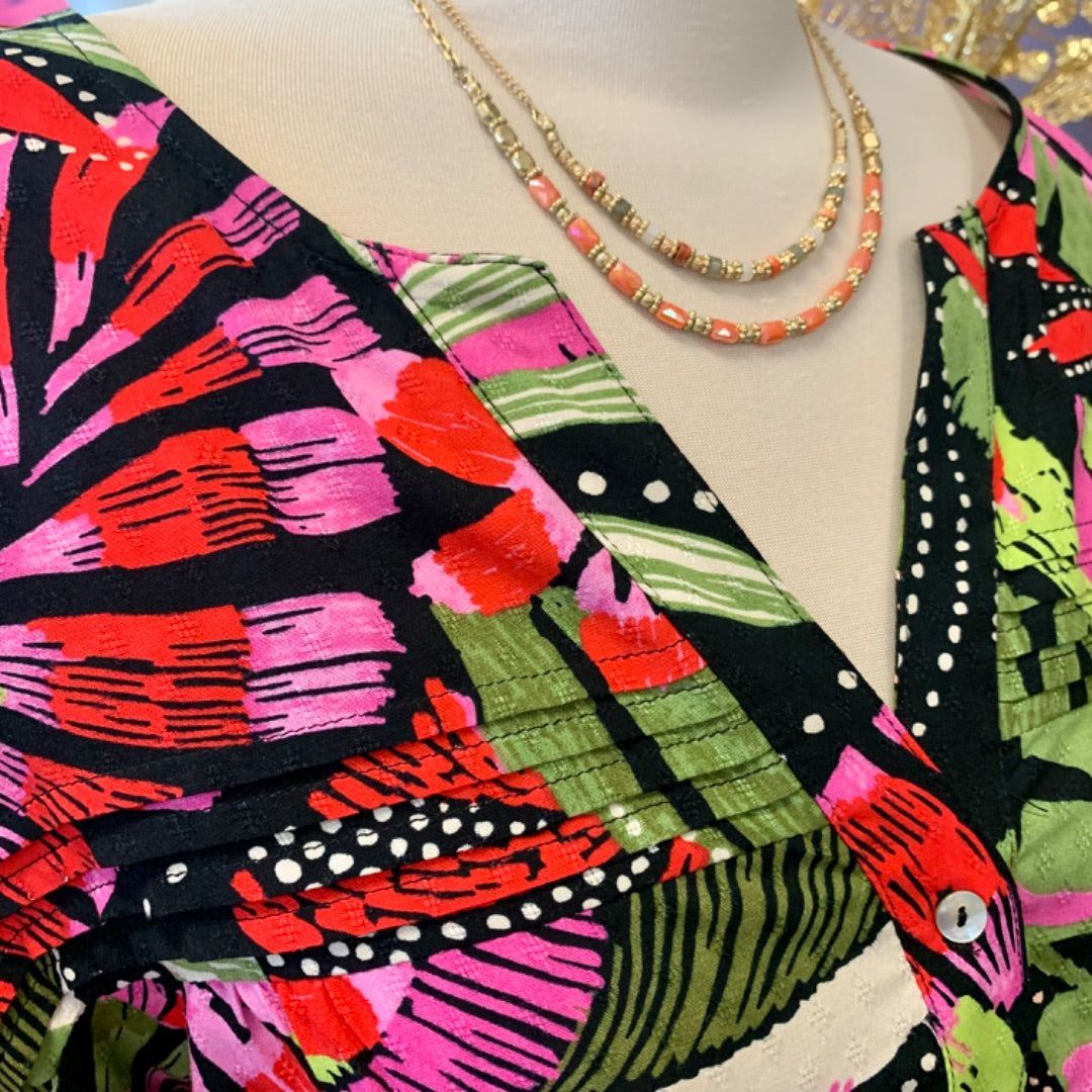 Tribal, Tops, Large Tropic Floral  Black