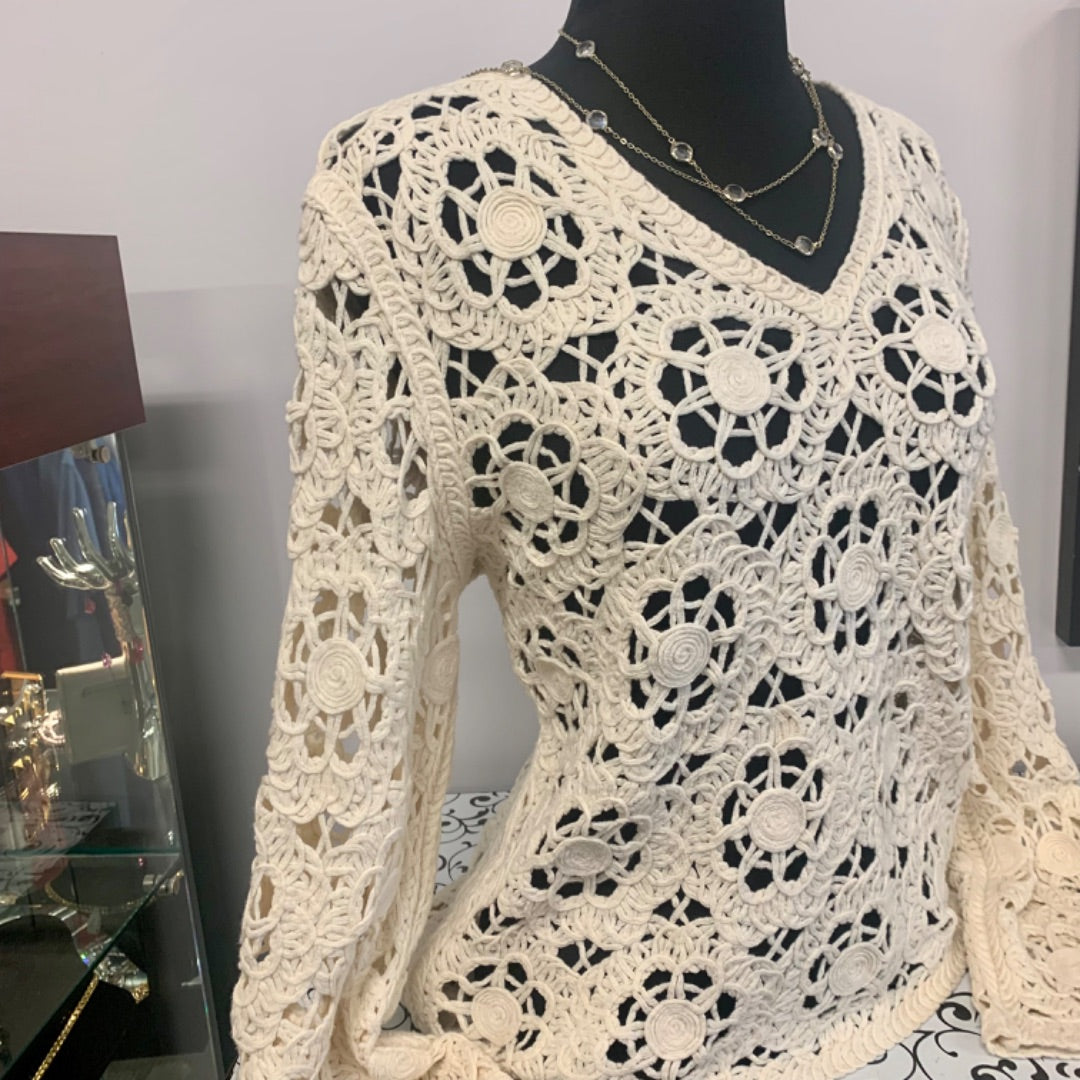 Crochet Tribal Jeans, Tops, Medium Cream