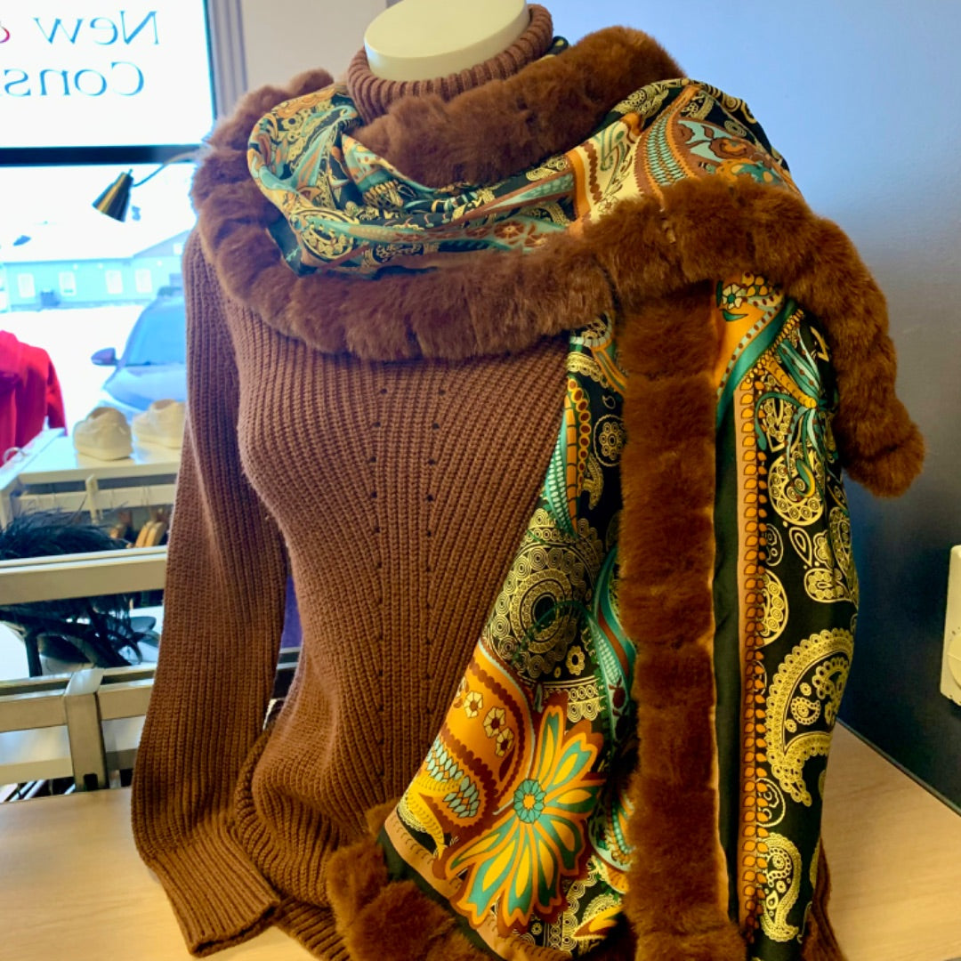 Scarf, Accessories, Large Multi with Brown edge