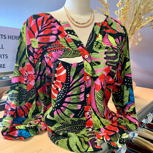 Tribal, Tops, Large Tropic Floral  Black