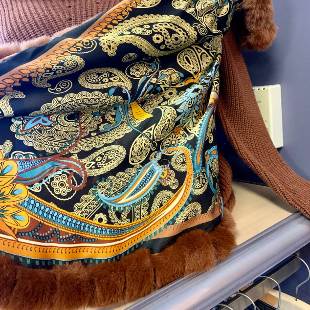 Scarf, Accessories, Large Multi with Brown edge