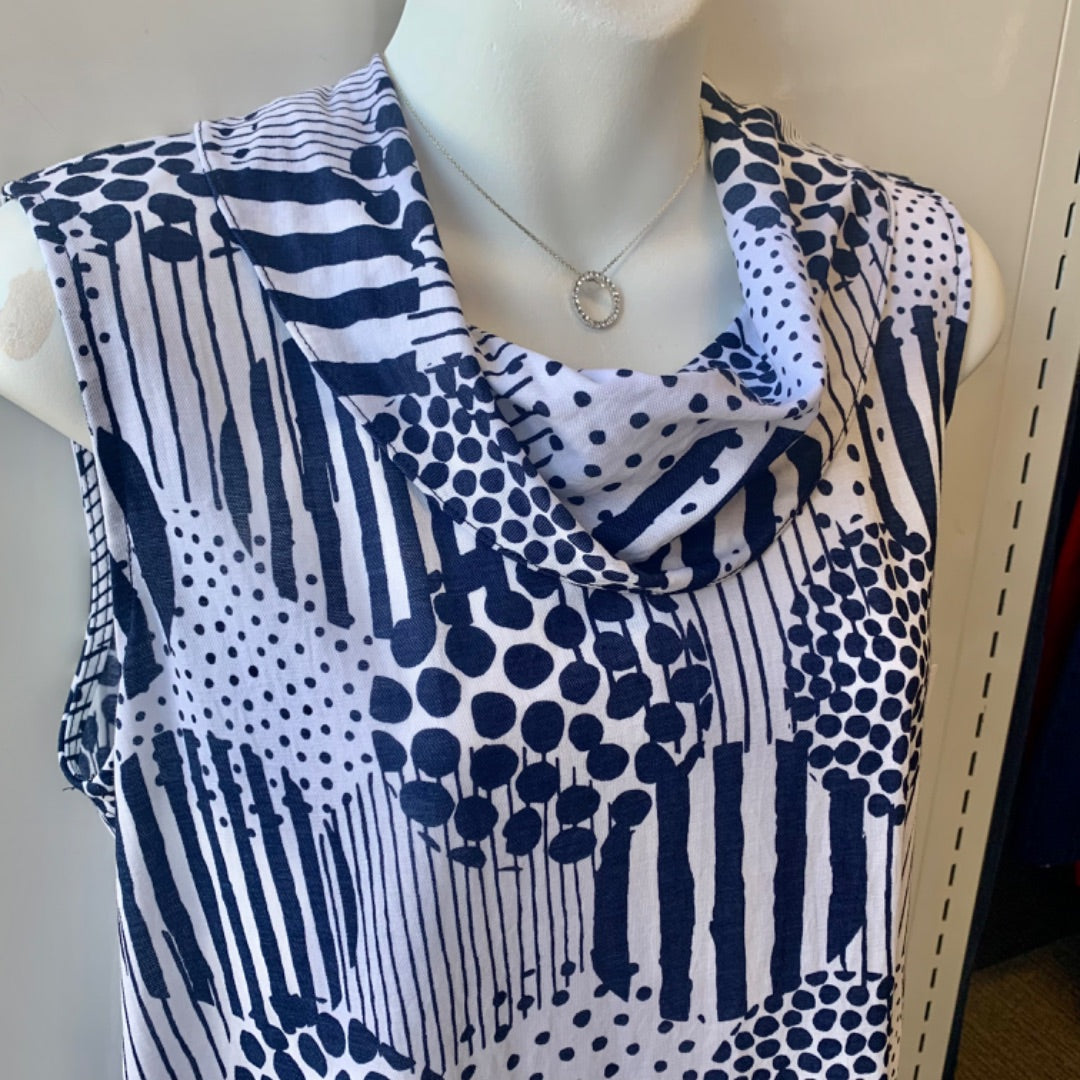 Pure Essence, Top Sleeveless, Small White Navy