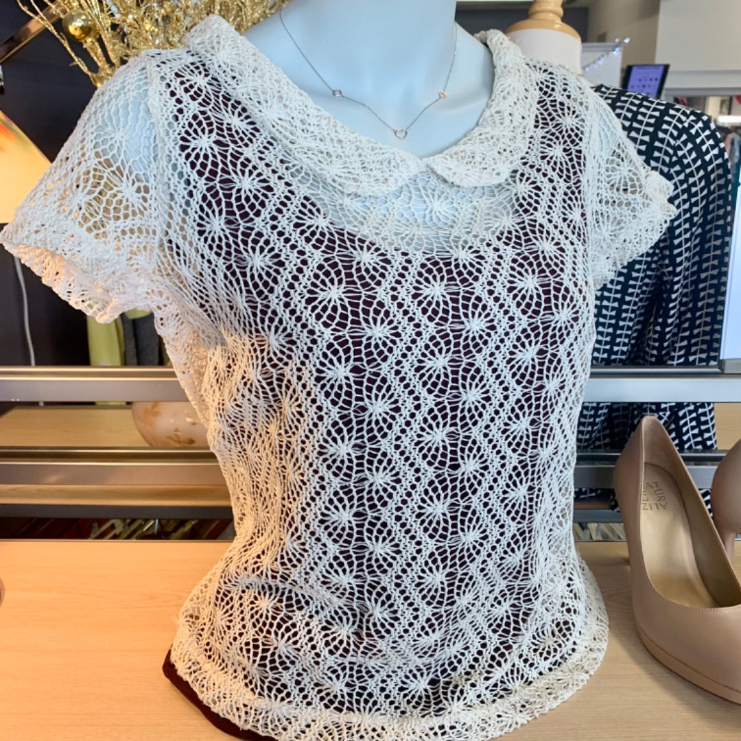 Open knit with collar, Tops, Medium Cream