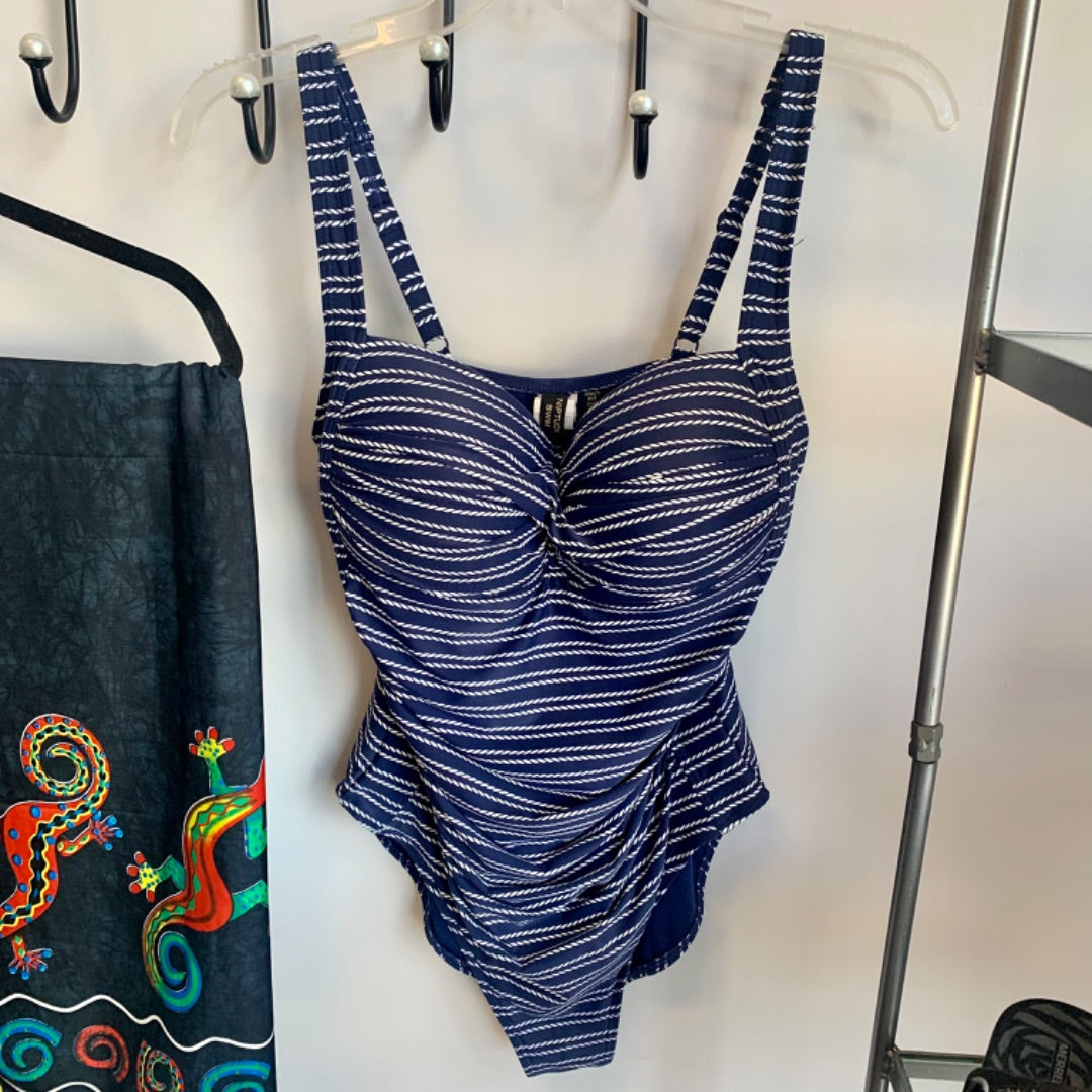 Nip Tuck, Bathing Suits, Large Navy White