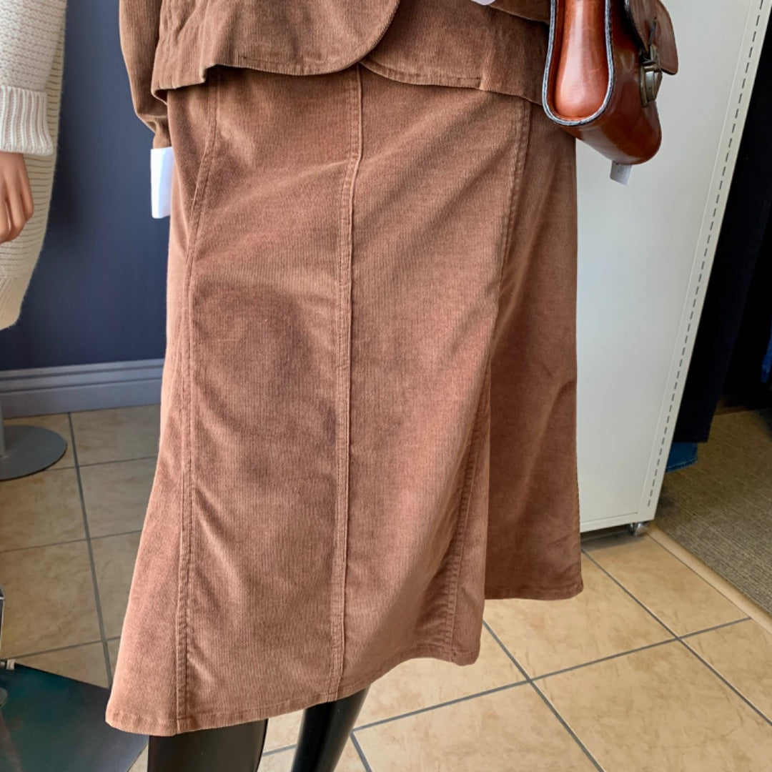 Jeanne Pierre corduroy Skirt, Size 12 Brown