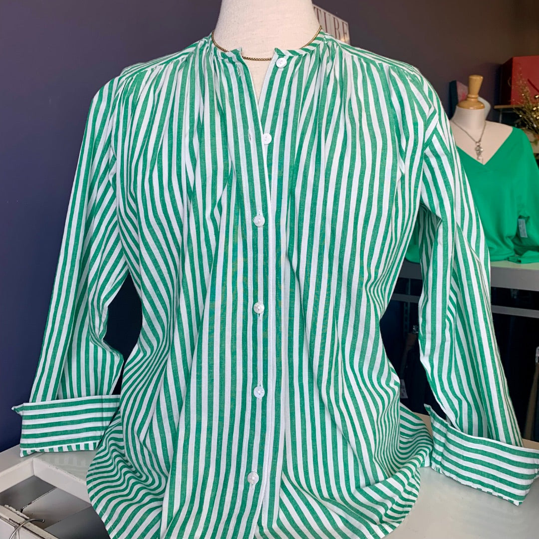 Mille, Blouses, Medium Green White Stripe